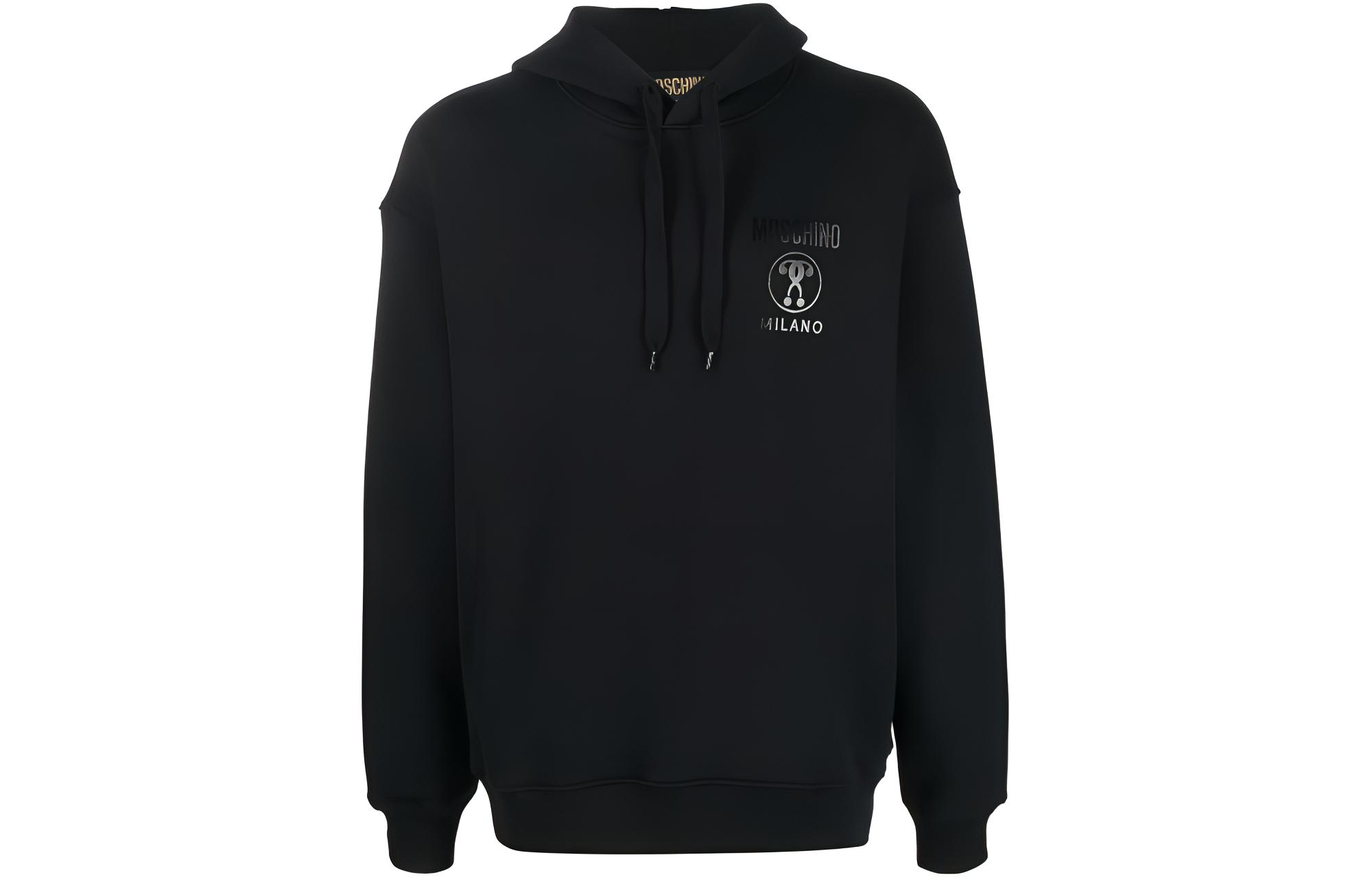 MOSCHINO FW22 Black Logo Patch Drawstring Hoodie A170370280555