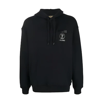 MOSCHINO FW22 Black Logo Patch Drawstring Hoodie A170370280555