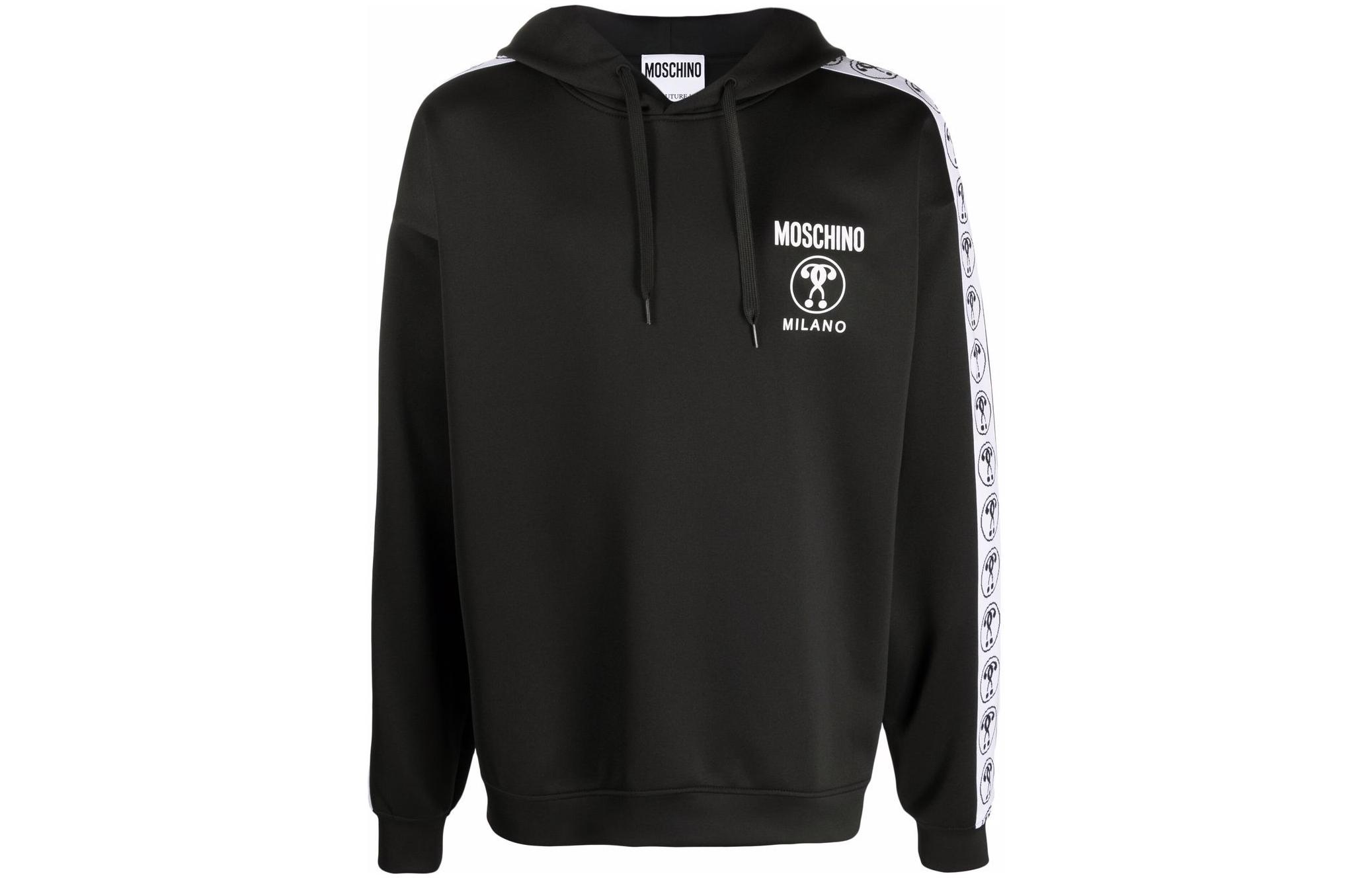 MOSCHINO FW22 Black Pullover Hoodie with Logo & Side Stripes for Men J1725-2029-1555