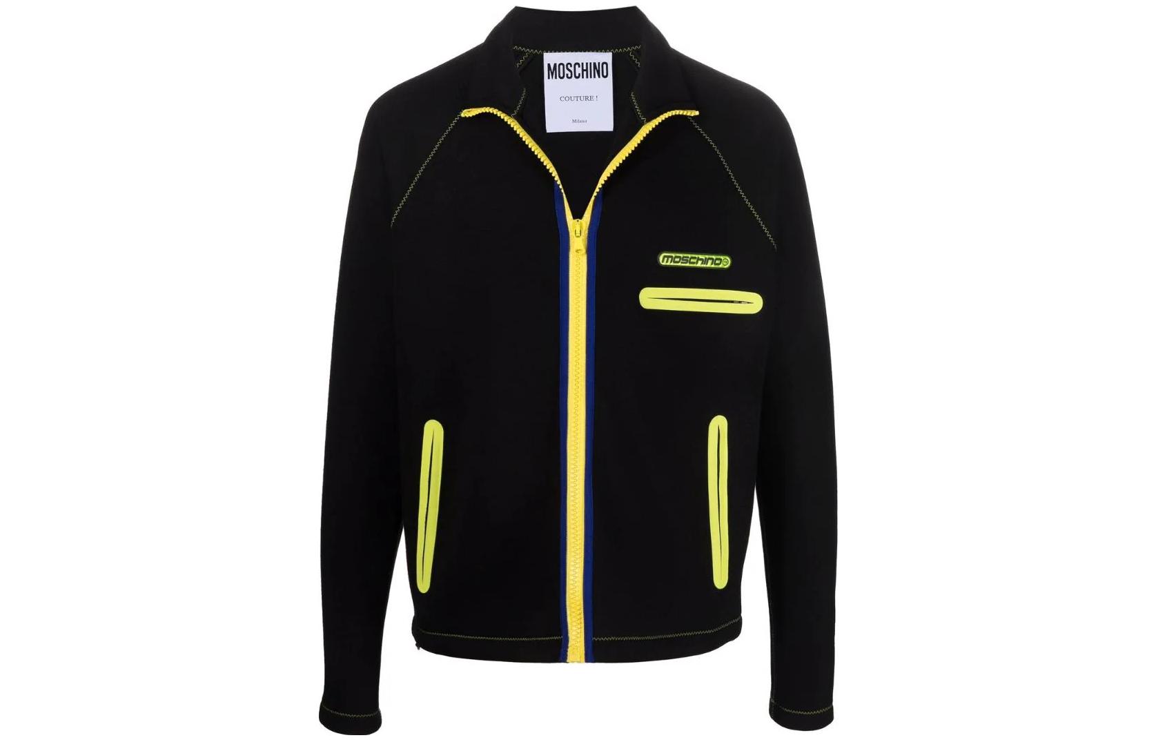 MOSCHINO FW22 Black Solid Logo Patch Zip-Up Hoodie P1711-2030-1555