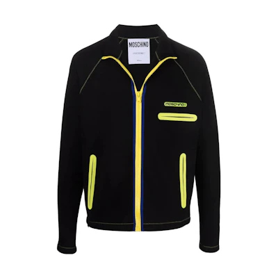 MOSCHINO FW22 Black Solid Logo Patch Zip-Up Hoodie P1711-2030-1555