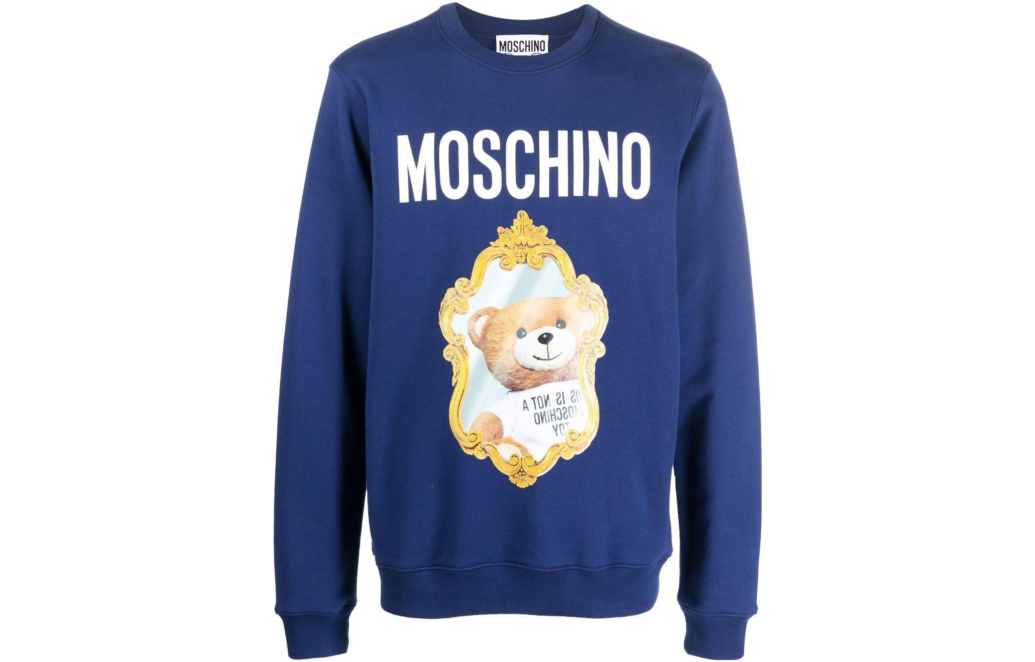 MOSCHINO FW22 Blue Bear Logo Crewneck Sweatshirt  Fashion. V1787-7228-7287