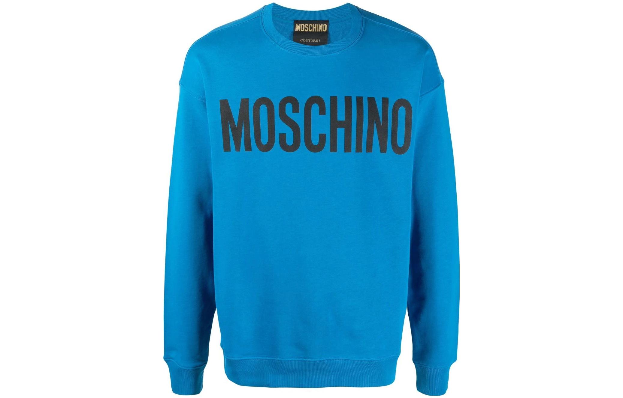MOSCHINO FW22 Blue Crewneck Sweatshirt with Large Logo Print A1701-7028-1298
