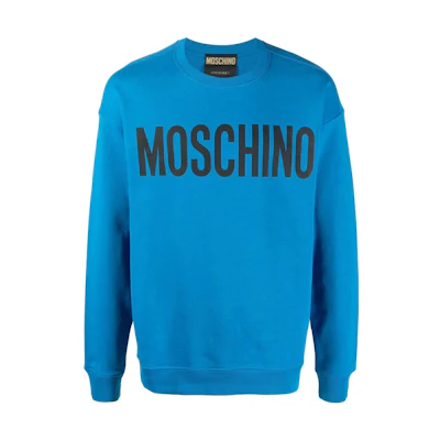 MOSCHINO FW22 Blue Crewneck Sweatshirt with Large Logo Print A1701-7028-1298