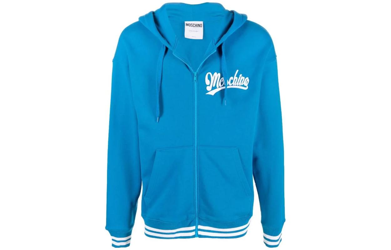 MOSCHINO FW22 Blue Hoodie Jacket with Logo Embroidery A1732-7028-1298