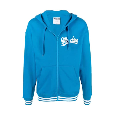 MOSCHINO FW22 Blue Hoodie Jacket with Logo Embroidery A1732-7028-1298