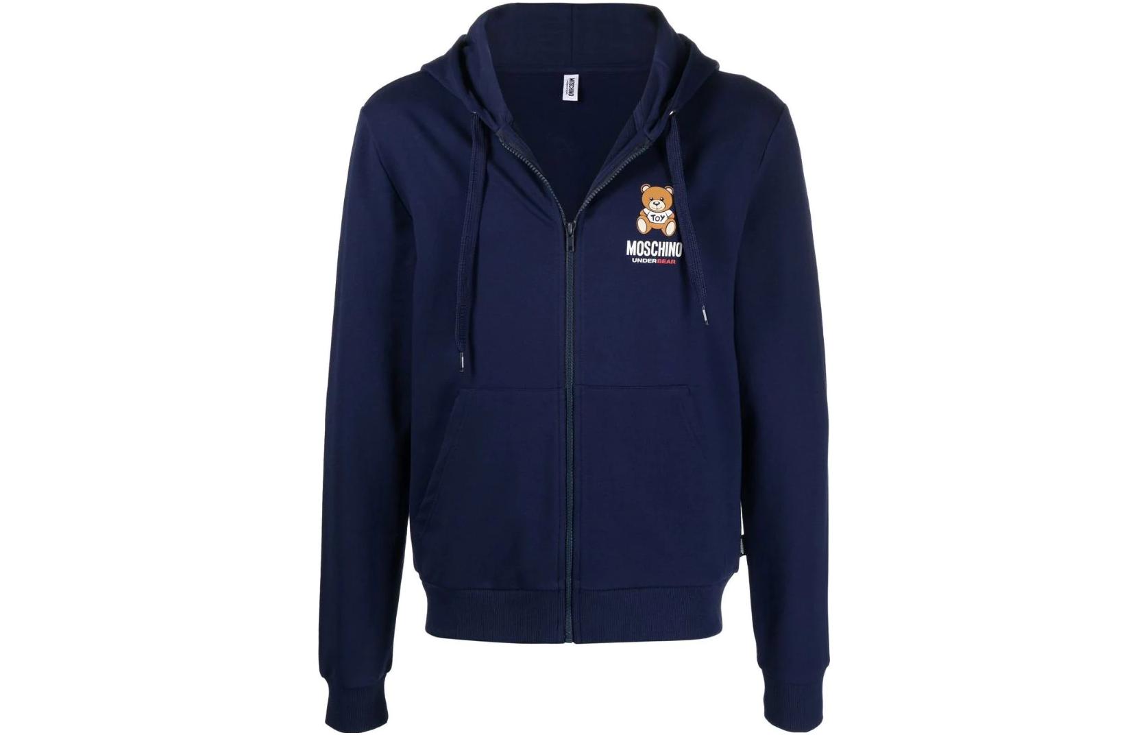 MOSCHINO FW22 Blue Hoodie with Logo Print and Zip Closure A172281020290