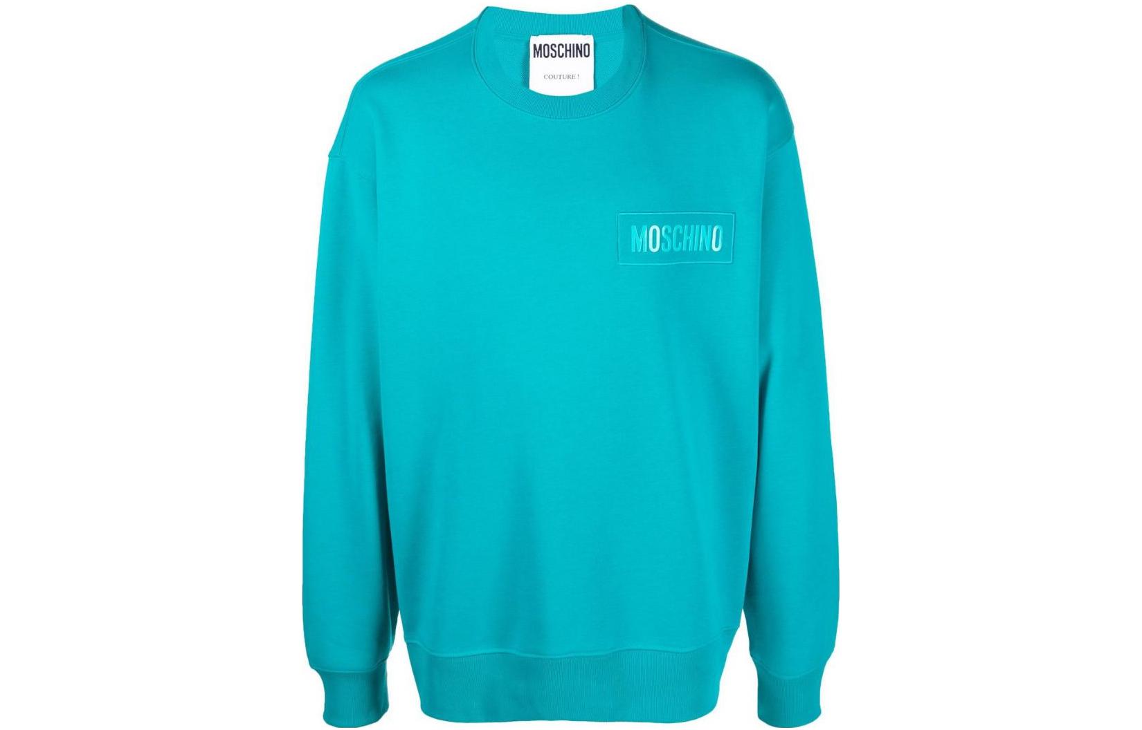 MOSCHINO FW22 Blue Logo Patch Crewneck Sweatshirt Long Sleeve A17095228A1366