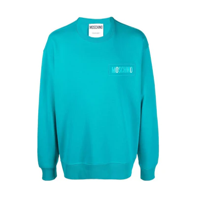 MOSCHINO FW22 Blue Logo Patch Crewneck Sweatshirt Long Sleeve A17095228A1366