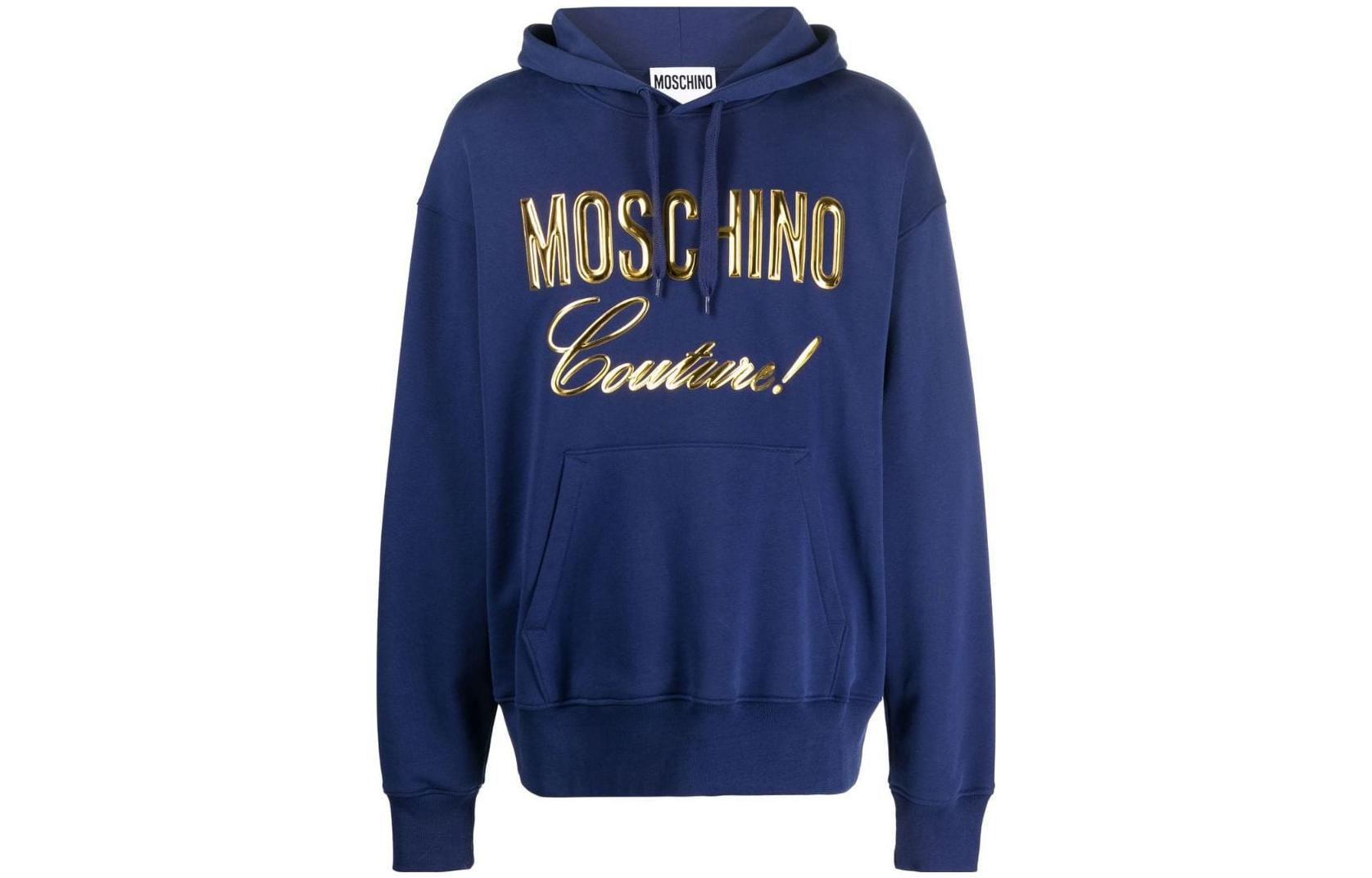MOSCHINO FW22 Blue Logo Print Pullover Hoodie A1786-7228-2287