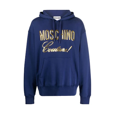 MOSCHINO FW22 Blue Logo Print Pullover Hoodie A1786-7228-2287