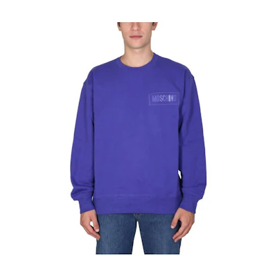 MOSCHINO FW22 Blue Solid Color Printed Crewneck Sweatshirt A1709-5228-1278