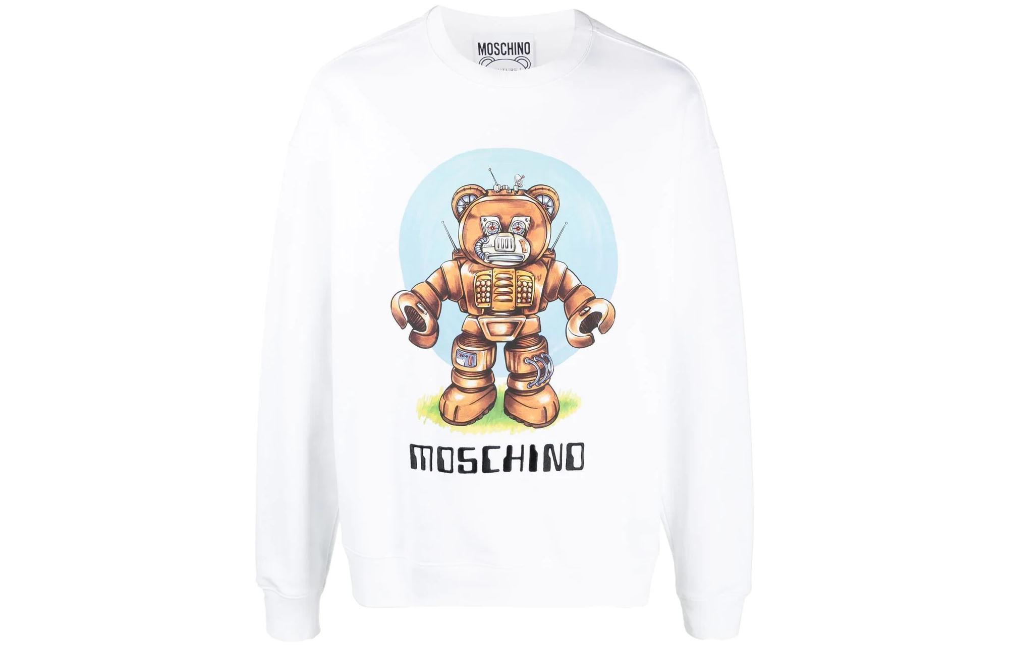 MOSCHINO FW22 Cartoon Logo Print Crewneck Pullover Sweatshirt White Men’s V1727-7028-1001