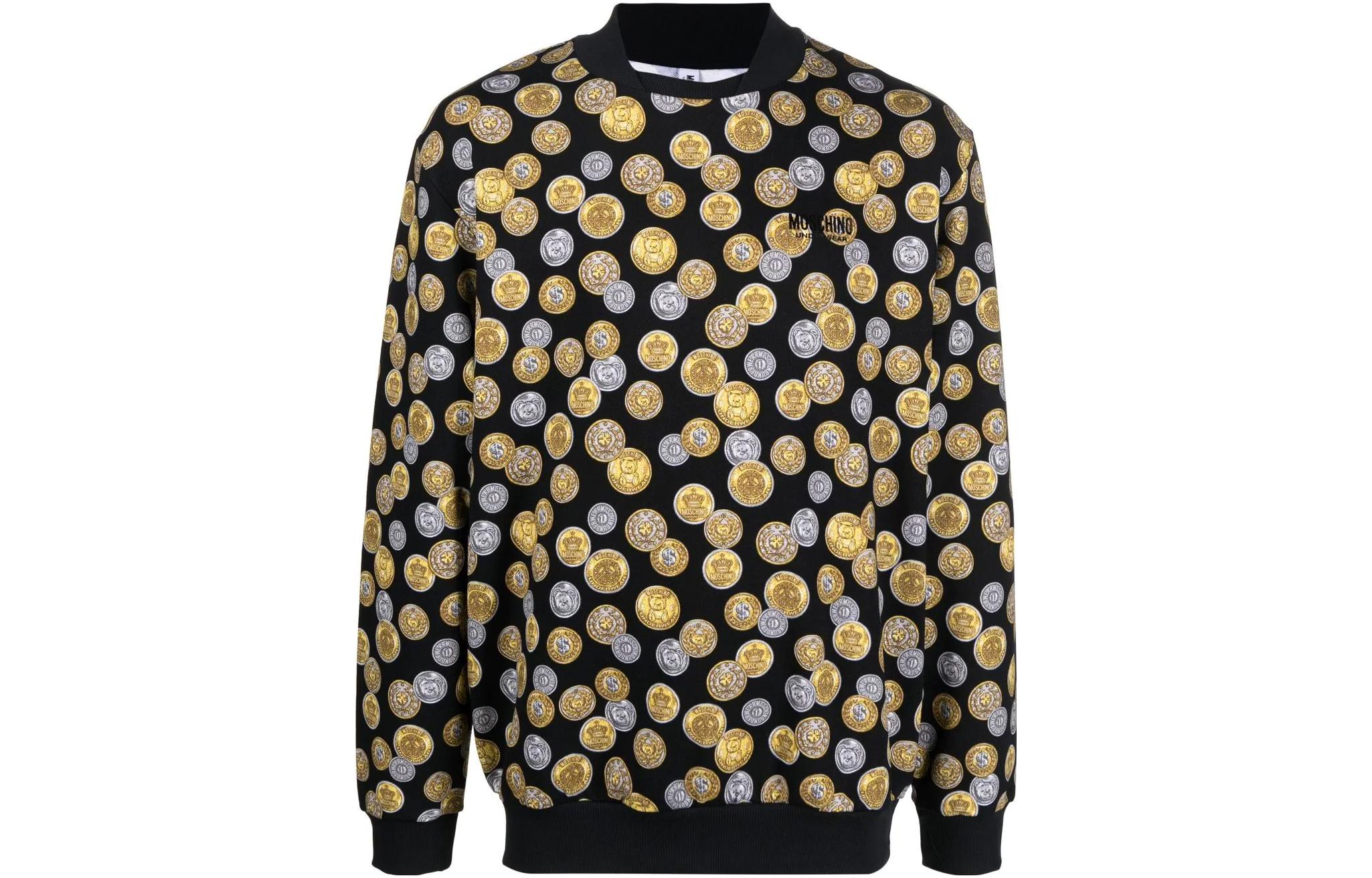 MOSCHINO FW22 Coin Print Crewneck Long Sleeve Sweatshirt Black () A1727-8130-1555