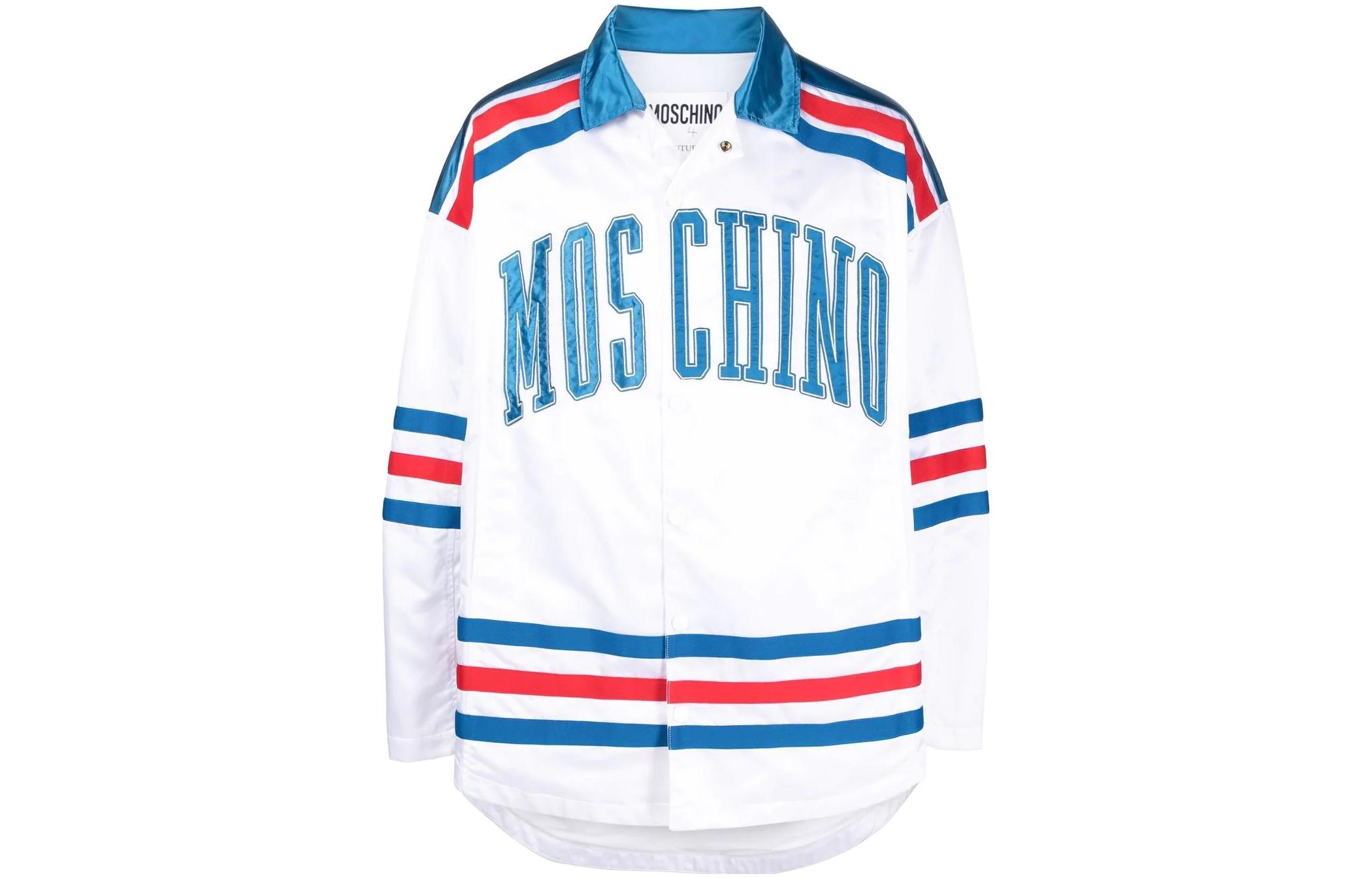 MOSCHINO FW22 Color-Block Striped Single-Breasted Jacket White A062-57016-2001