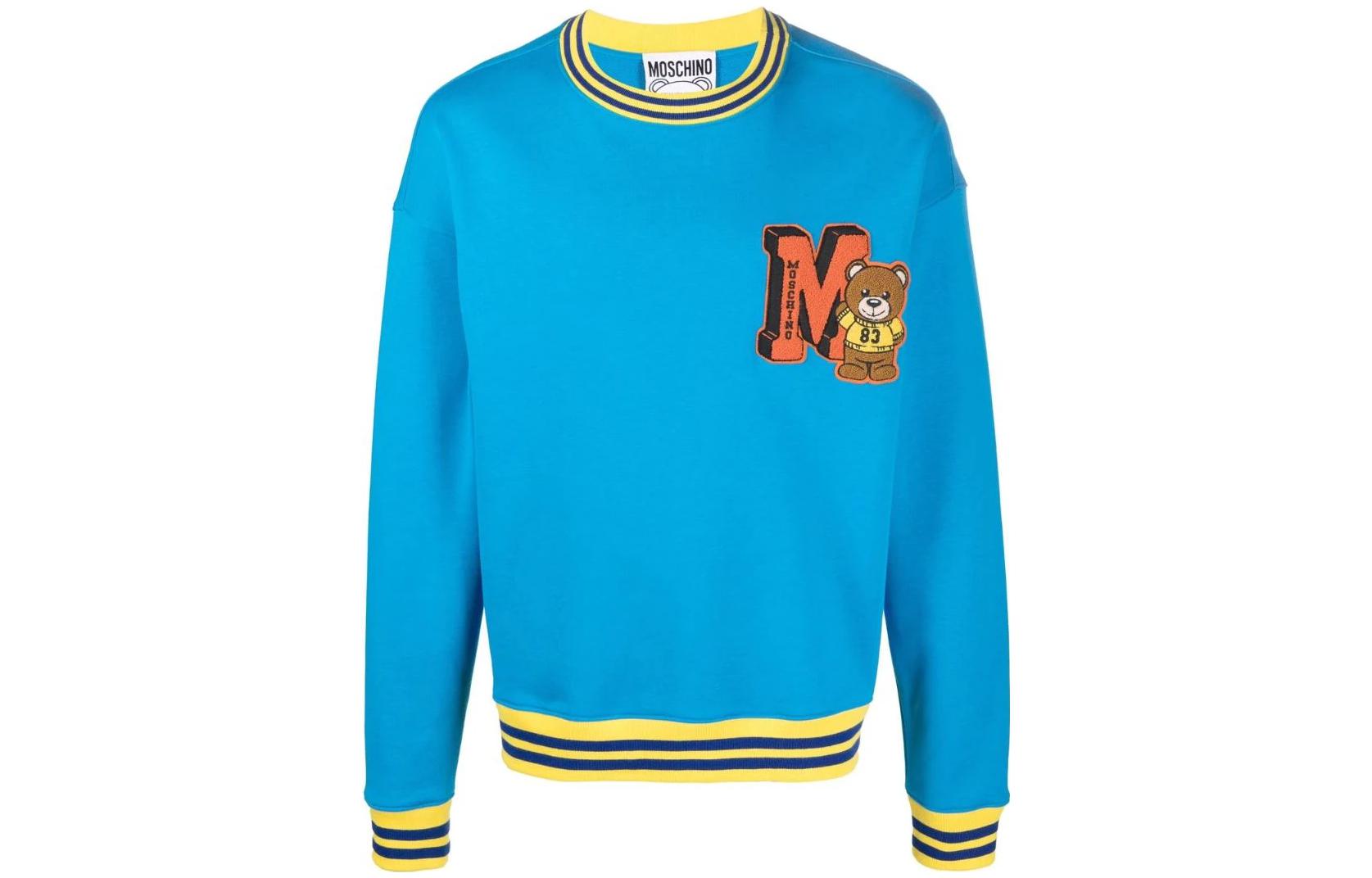 MOSCHINO FW22 Colorblock Logo Print Crewneck Sweatshirt Blue Men’s V1710-0228-2317