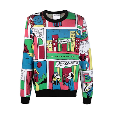 MOSCHINO FW22 Comic Print Crewneck Long Sleeve Sweatshirt Multicolor () A0916-0203-1555
