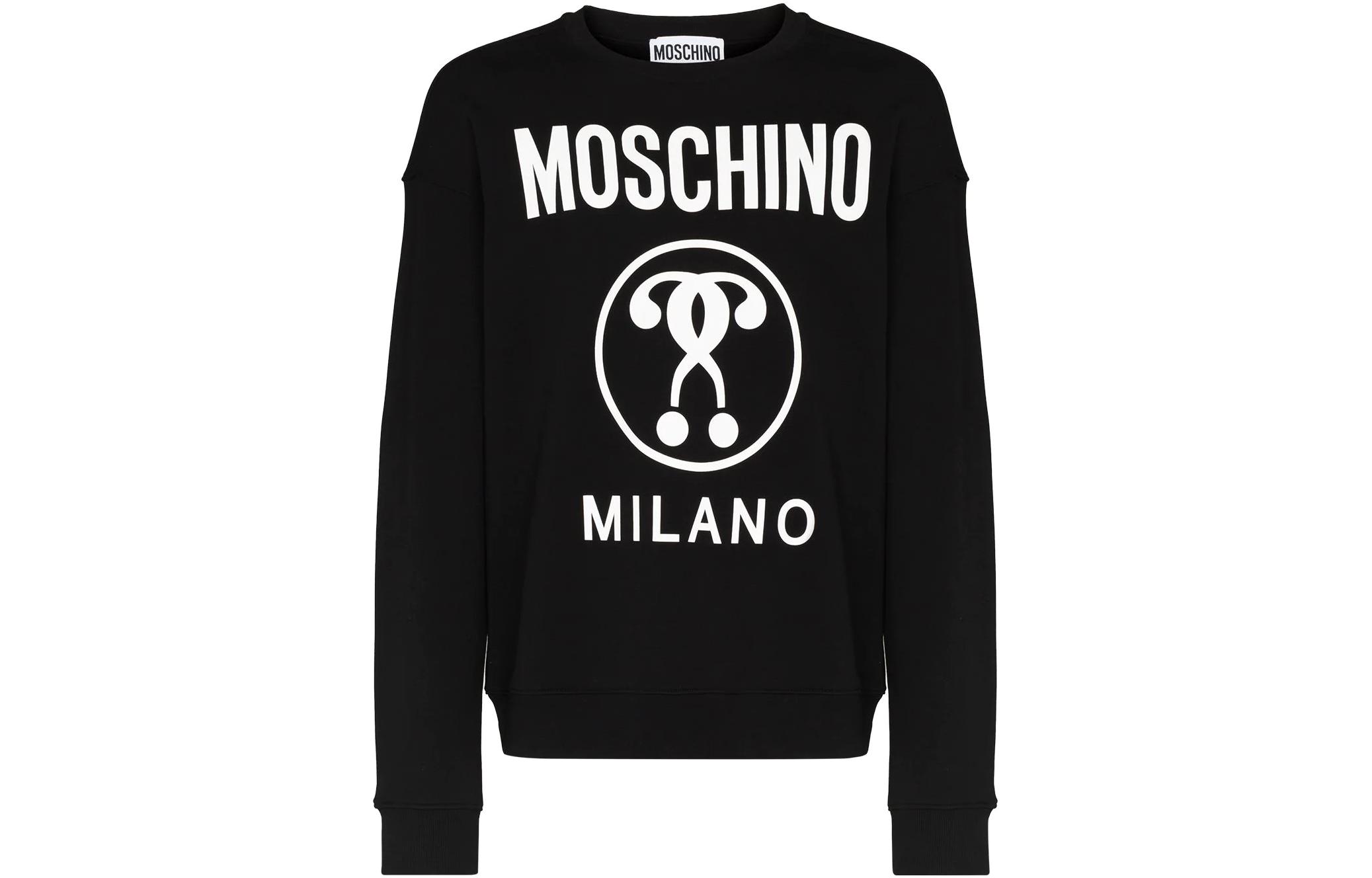 MOSCHINO FW22 Double Question Mark Logo Print Crewneck Sweatshirt Black A1704-7027-1555