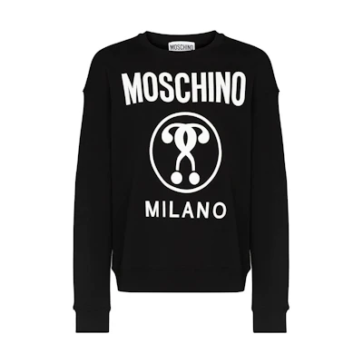 MOSCHINO FW22 Double Question Mark Logo Print Crewneck Sweatshirt Black A1704-7027-1555