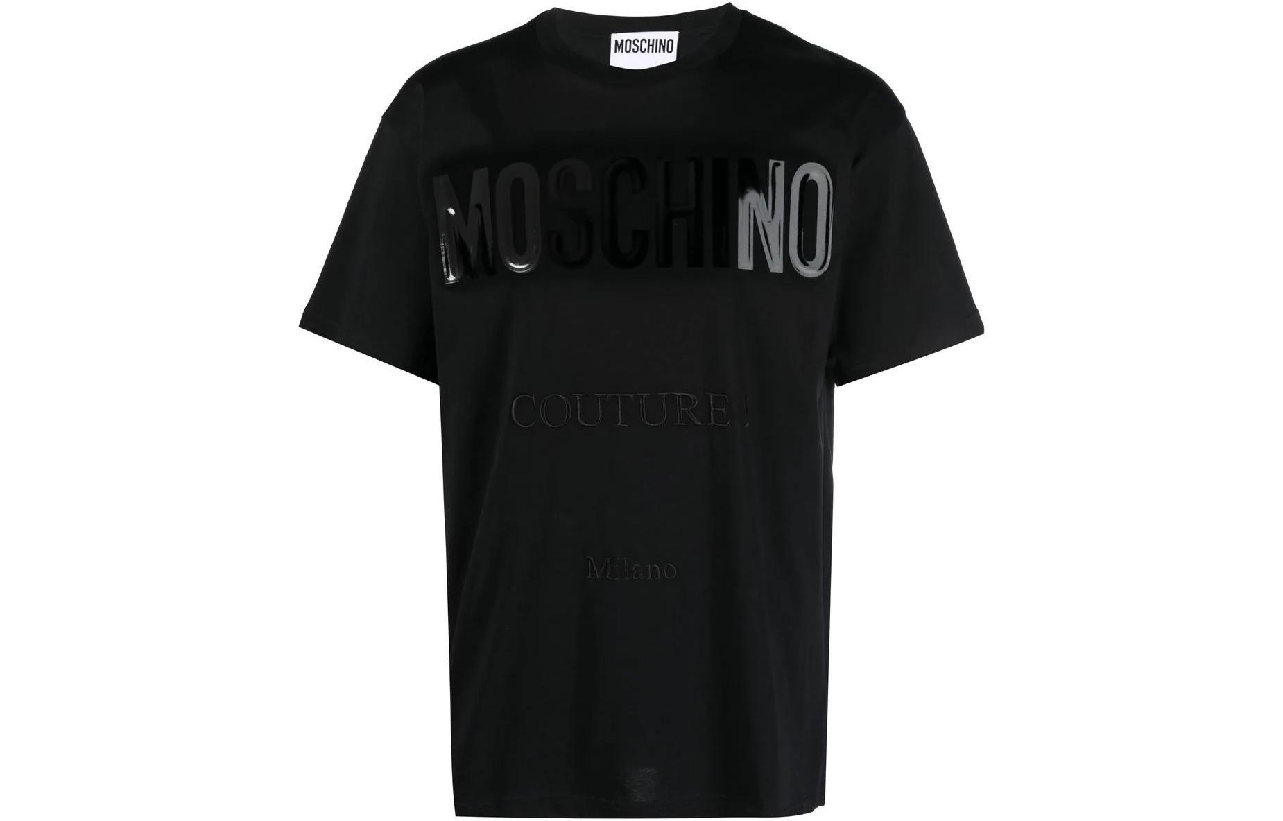MOSCHINO FW22 Embossed Logo Crewneck Short Sleeve T-Shirt Black (). A0720-5241-0555