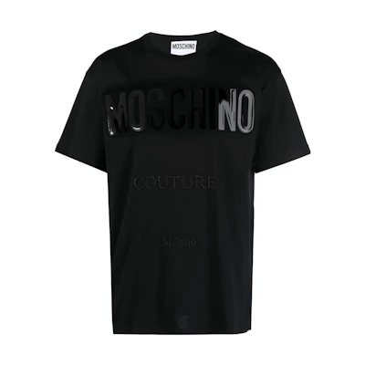 MOSCHINO FW22 Embossed Logo Crewneck Short Sleeve T-Shirt Black (). A0720-5241-0555