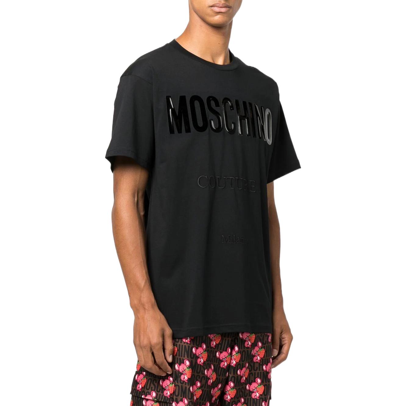 MOSCHINO FW22 Embossed Logo Crewneck Short Sleeve T-Shirt Black (). A0720-5241-0555 圖 5