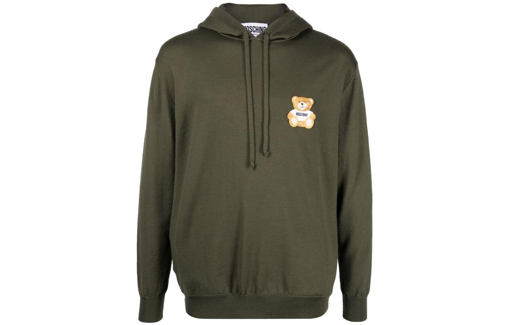 MOSCHINO FW22 Embroidered Knit Drawstring Hoodie Green Men A0914-7000-443