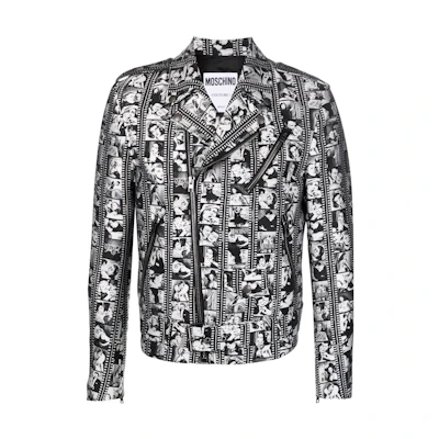 MOSCHINO FW22 Film Print Moto Jacket Black A0605-0244-1555