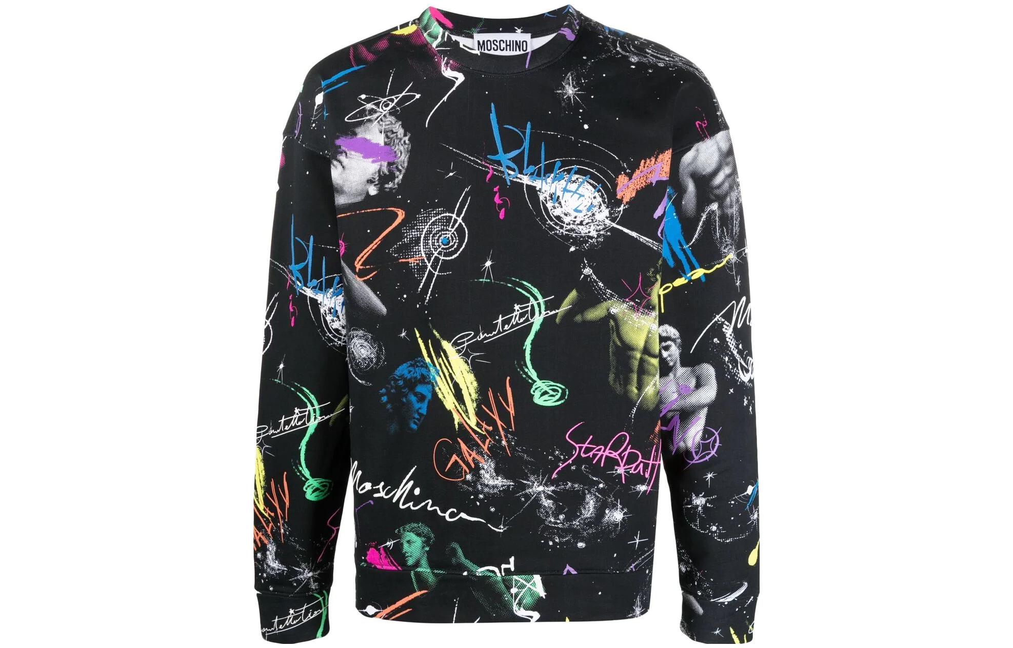 MOSCHINO FW22 Galaxy Graffiti Print Long Sleeve Sweatshirt Black A1709-2027-2555
