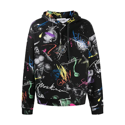 MOSCHINO FW22 Galaxy Logo Print Hoodie Black Fashion A1710-2027-2555