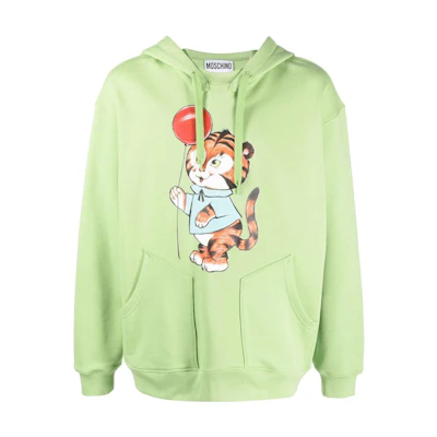 MOSCHINO FW22 Graphic Print Drawstring Hoodie Green () A1715-7028-1397