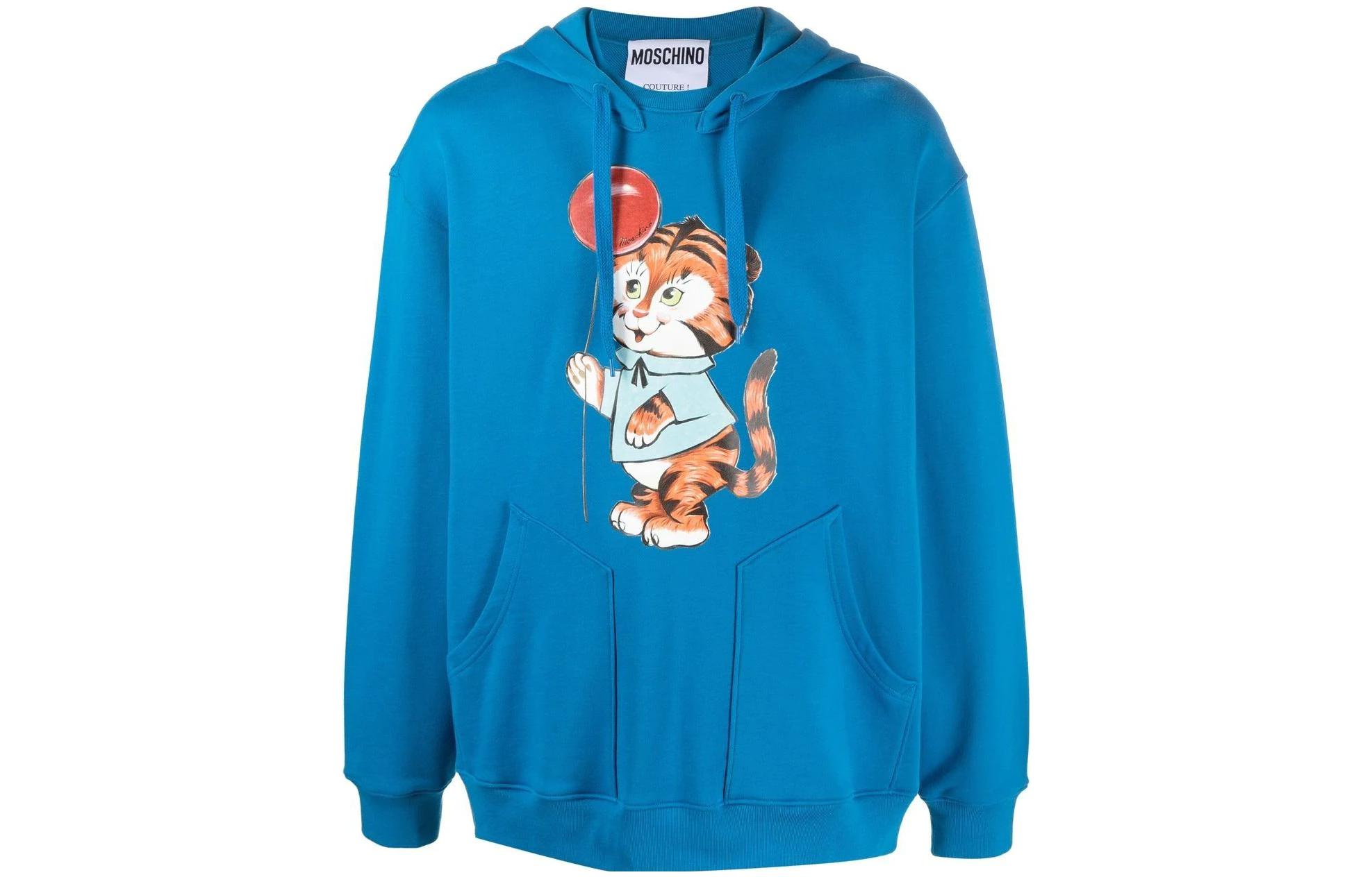 MOSCHINO FW22 Graphic Print Drawstring Hoodie Men’s Blue A1715-7028-1298