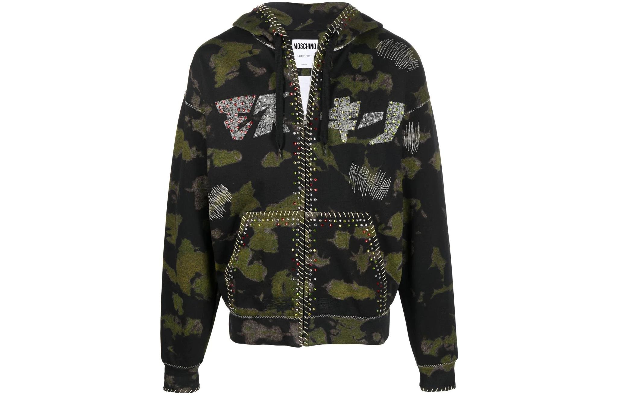 MOSCHINO FW22 Green Camo Full-Zip Hoodie Jacket A1712-7027-1443