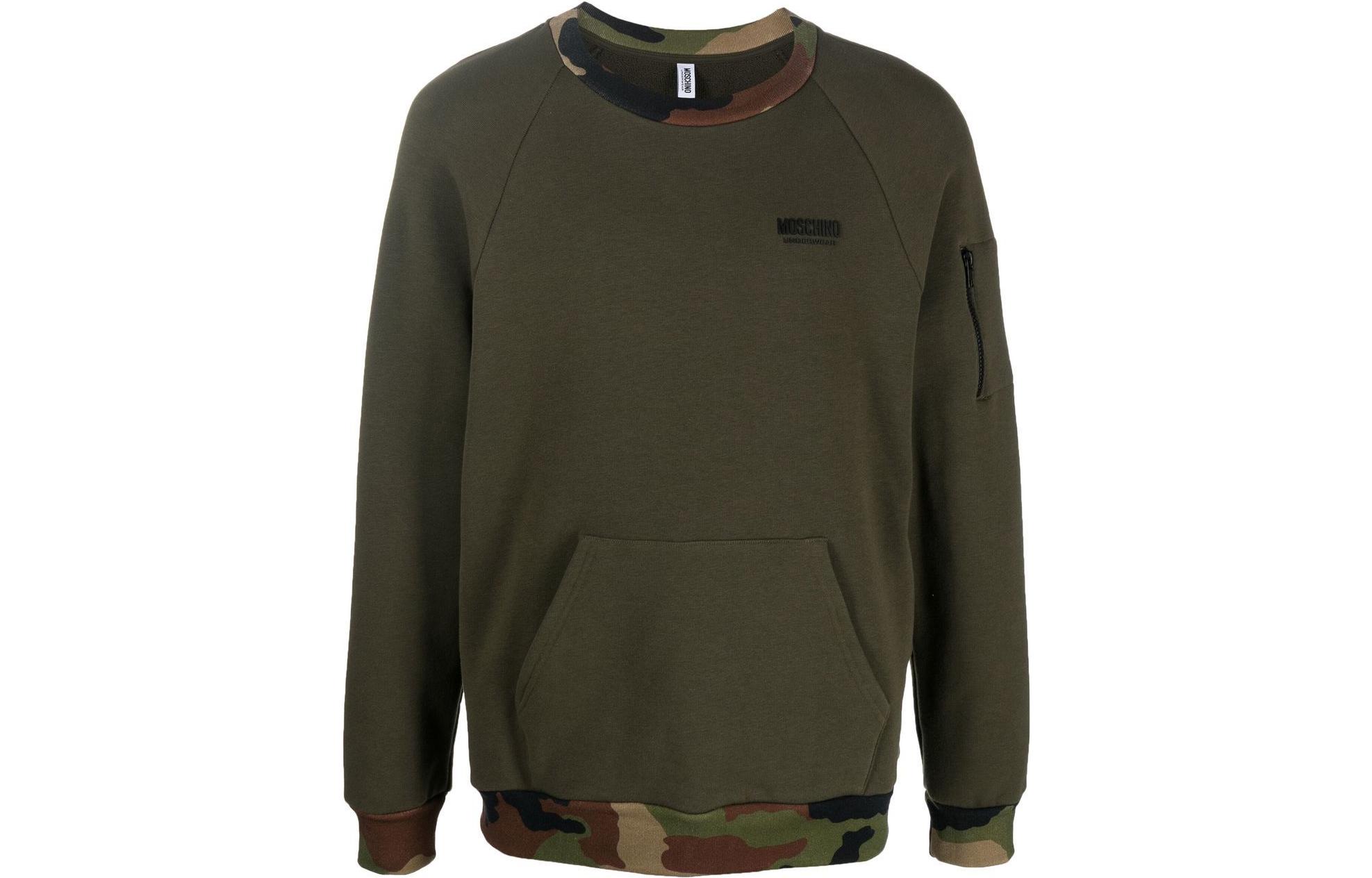 MOSCHINO FW22 Green Camouflage Trim Long Sleeve Pullover Sweatshirt A1718-8137-0430