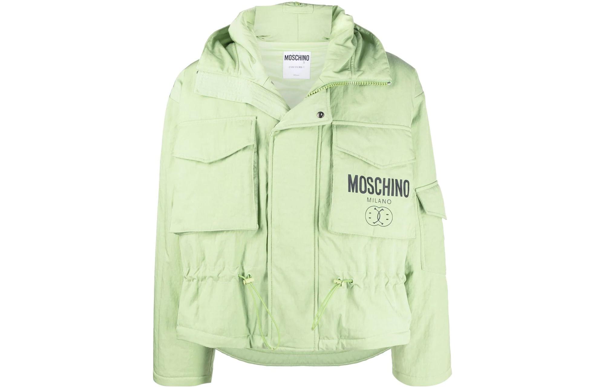 MOSCHINO FW22 Green Jacket with Letter Logo Print and Elastic Hem J0639-7015-1397