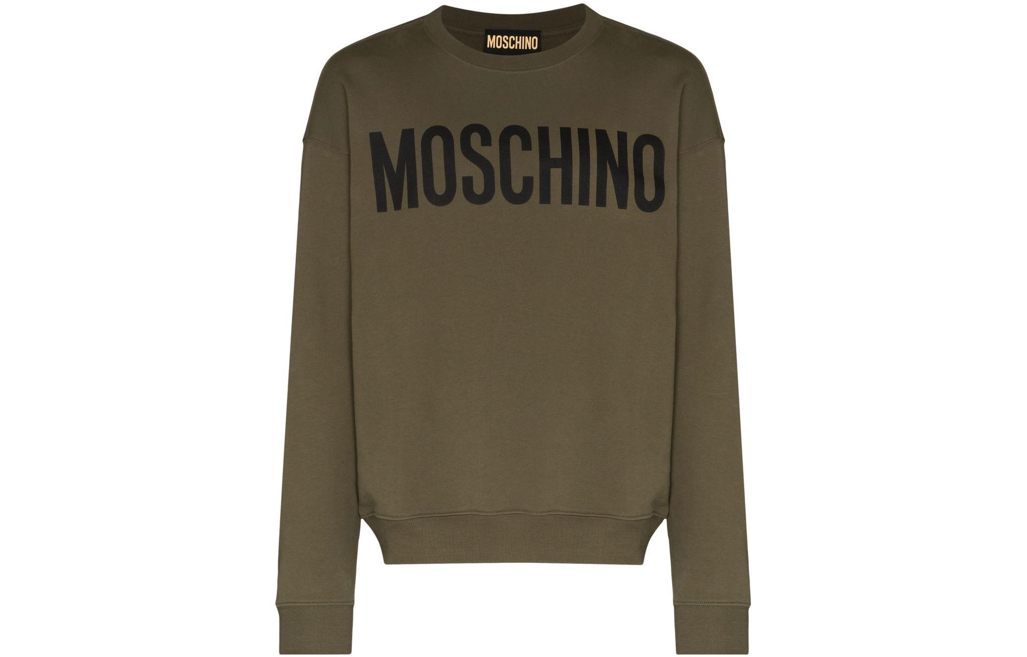 MOSCHINO FW22 Green Logo Print Crewneck Sweatshirt Long Sleeve A17017028A1443