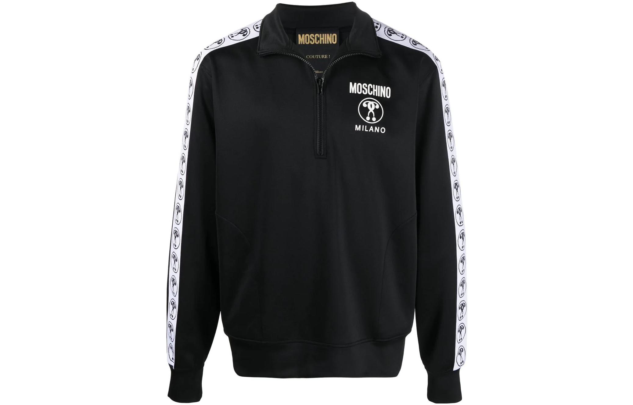 MOSCHINO FW22 Half-Zip Logo High-Neck Sweatshirt Black A1725-7029-1555