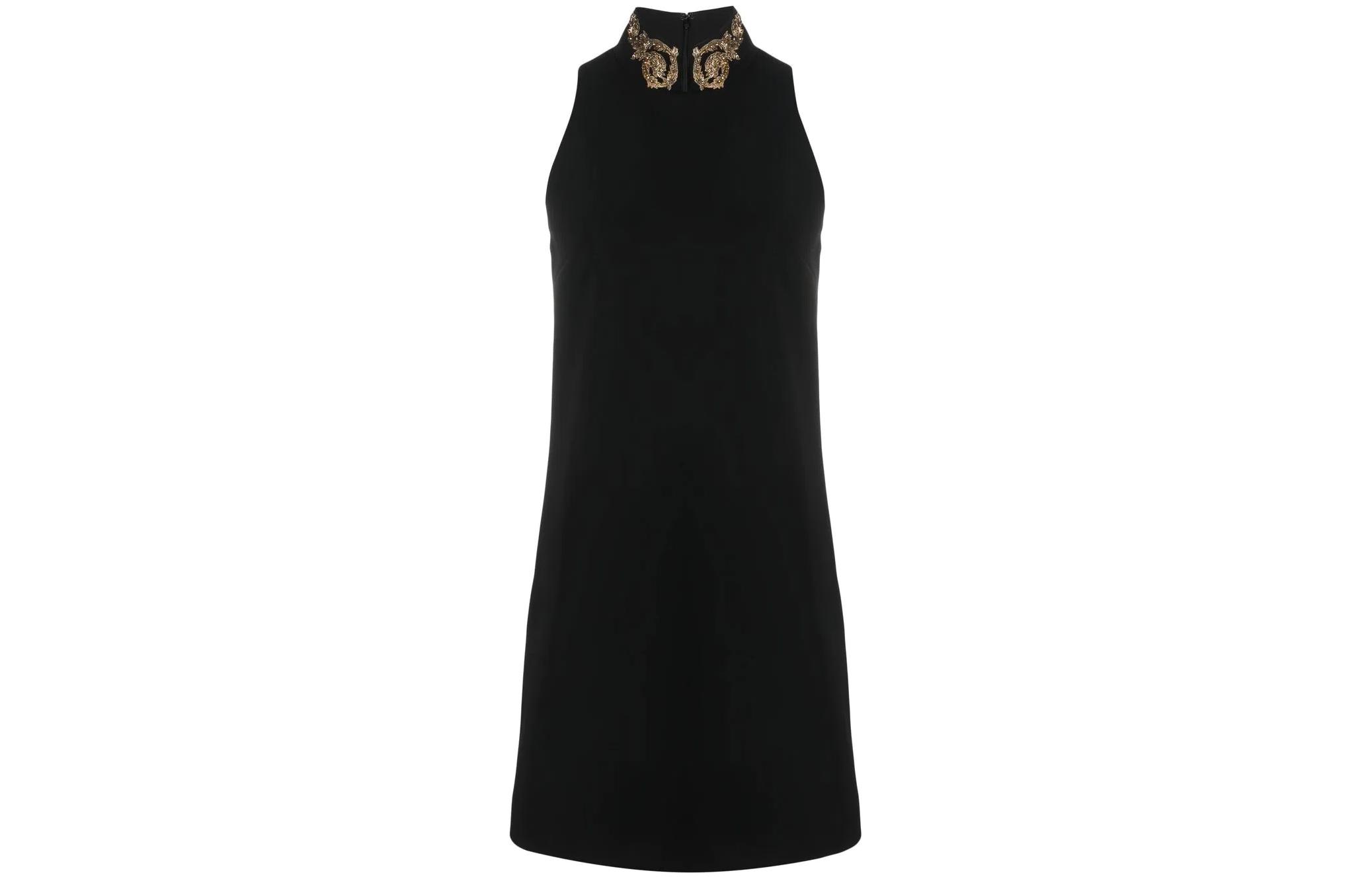 Order MOSCHINO FW22 Gaun Hitam Tanpa Lengan Berkerah Detail Leher Tinggi. A0460-5424-2555