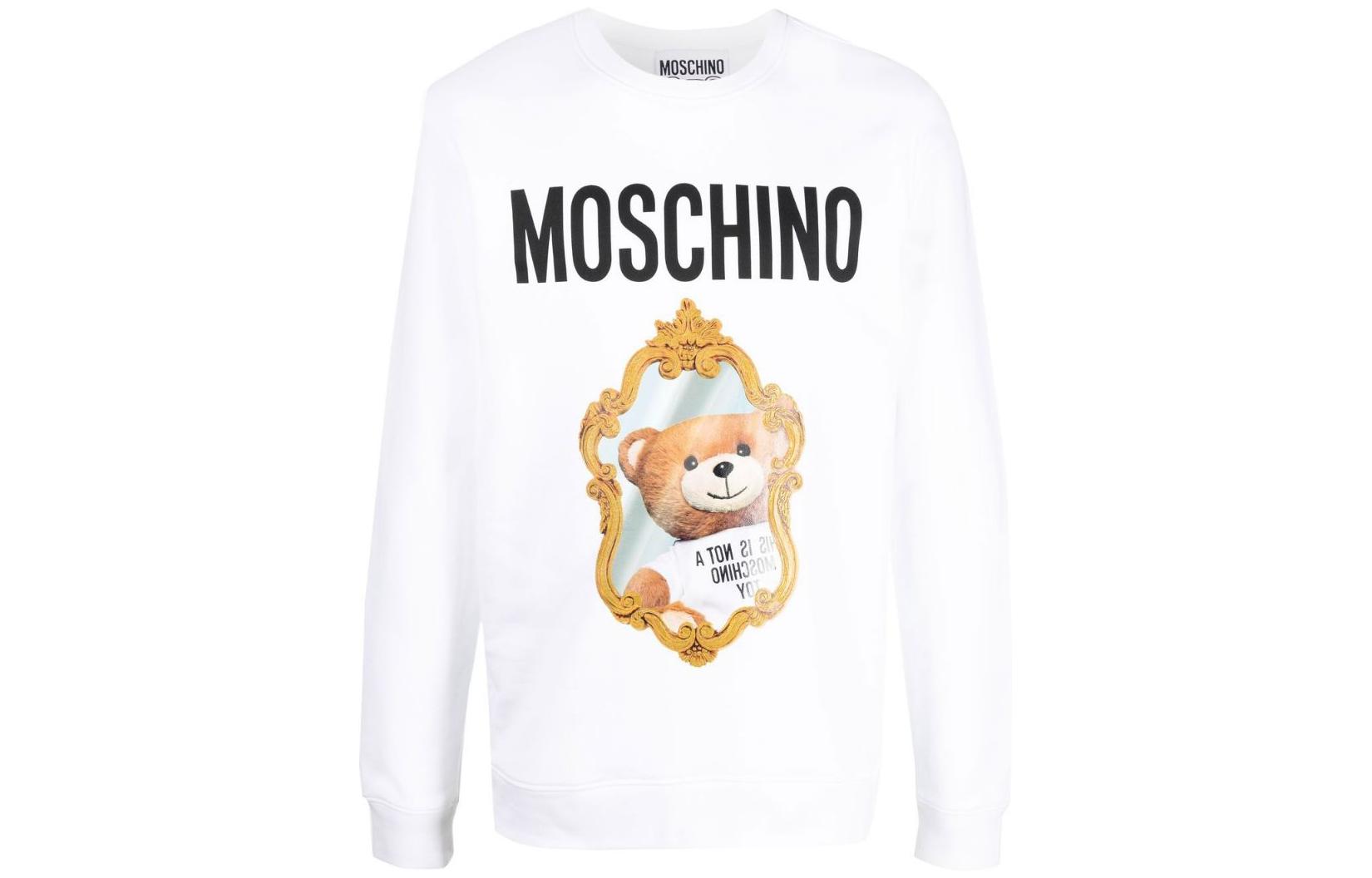 MOSCHINO FW22 Logo Bear Print White Long Sleeve Sweatshirt () V1787-7228-7001