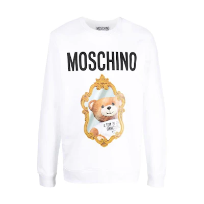 MOSCHINO FW22 Logo Bear Print White Long Sleeve Sweatshirt () V1787-7228-7001