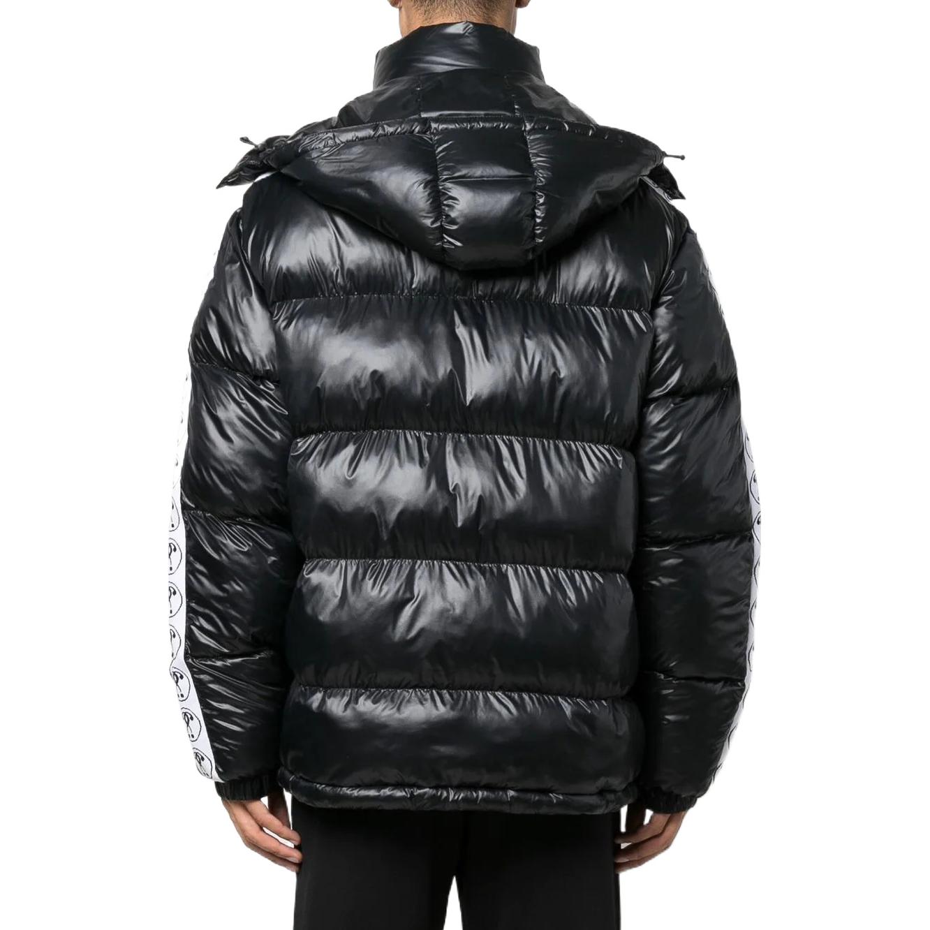 Shop MOSCHINO FW22 Chaqueta Hoodie Acolchada Negra Hombre Logo Doble Signo de Interrogación. A0634-7017-1555