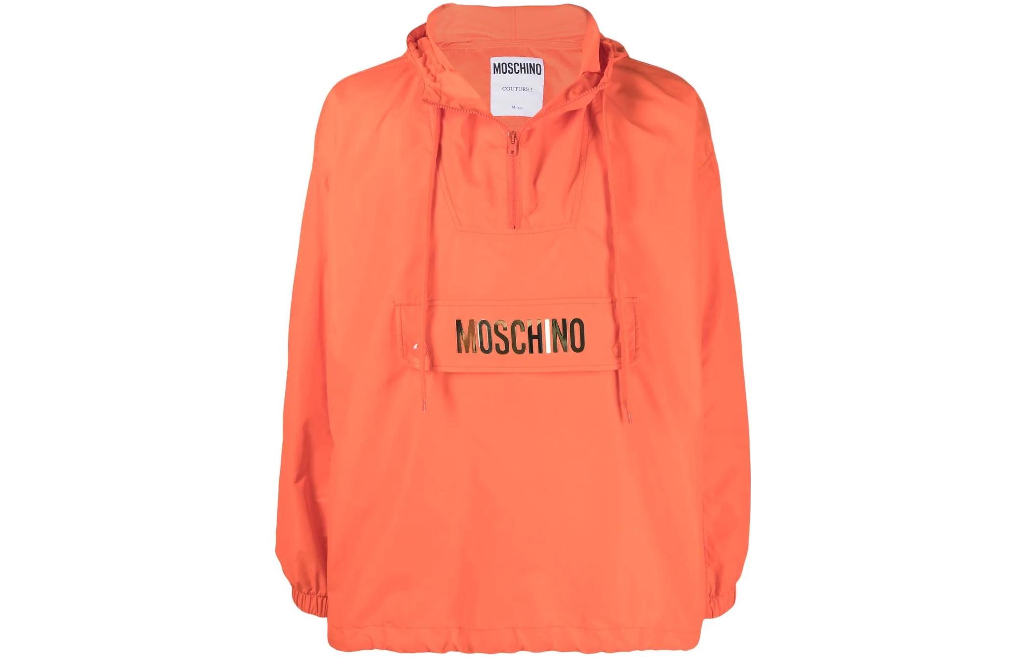 MOSCHINO FW22 Logo Drawstring Hooded Pullover Jacket Orange A0612-0216-0125