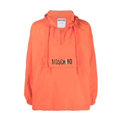 MOSCHINO FW22 Logo Drawstring Hooded Pullover Jacket Orange A0612-0216-0125
