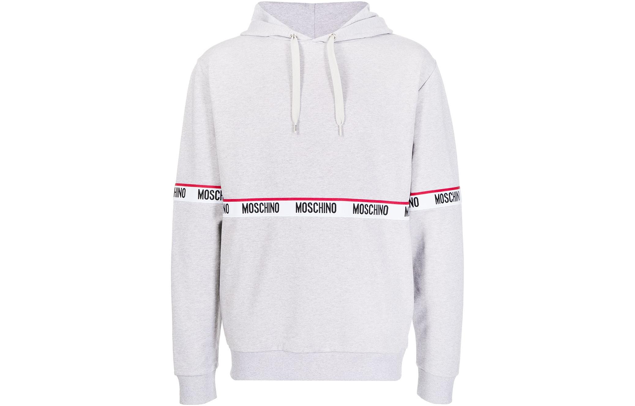 MOSCHINO FW22 Logo Drawstring Hoodie Grey A1712-8102-0489