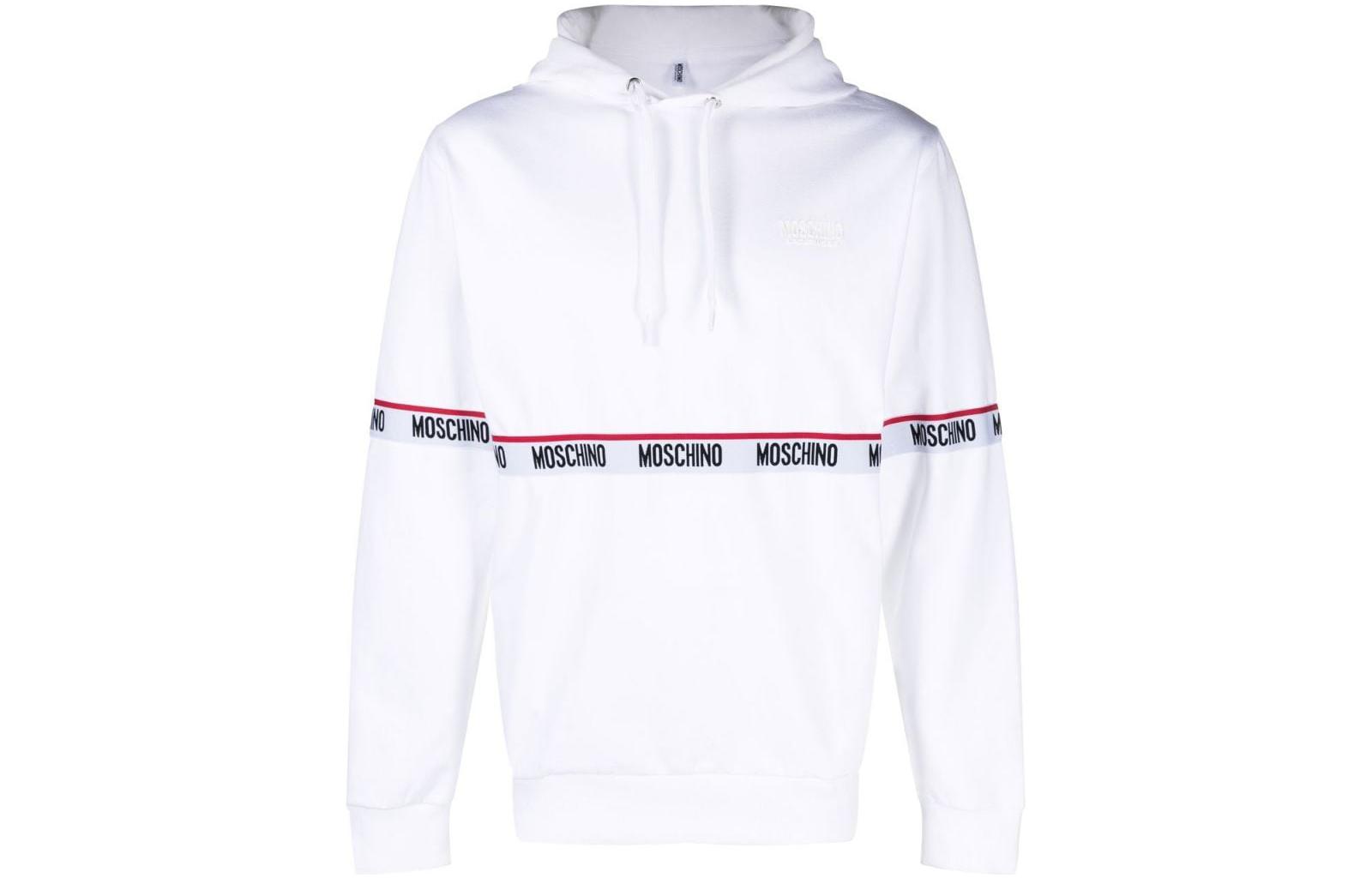 MOSCHINO FW22 Logo Drawstring Hoodie White Long Sleeve A1703-8104-0001