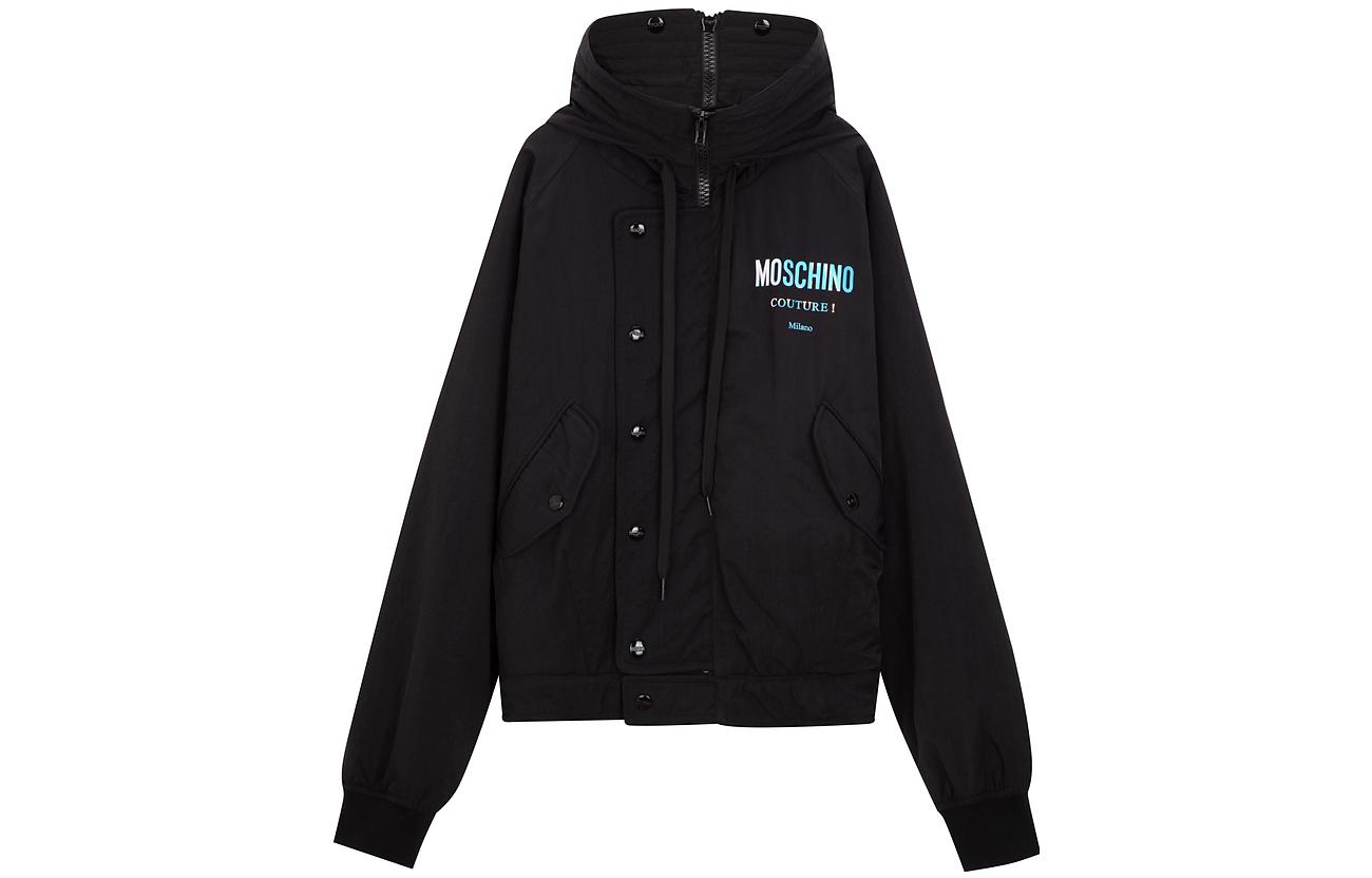 MOSCHINO FW22 Logo Hooded Stand Collar Jacket Black AEF222ZRA062-97015