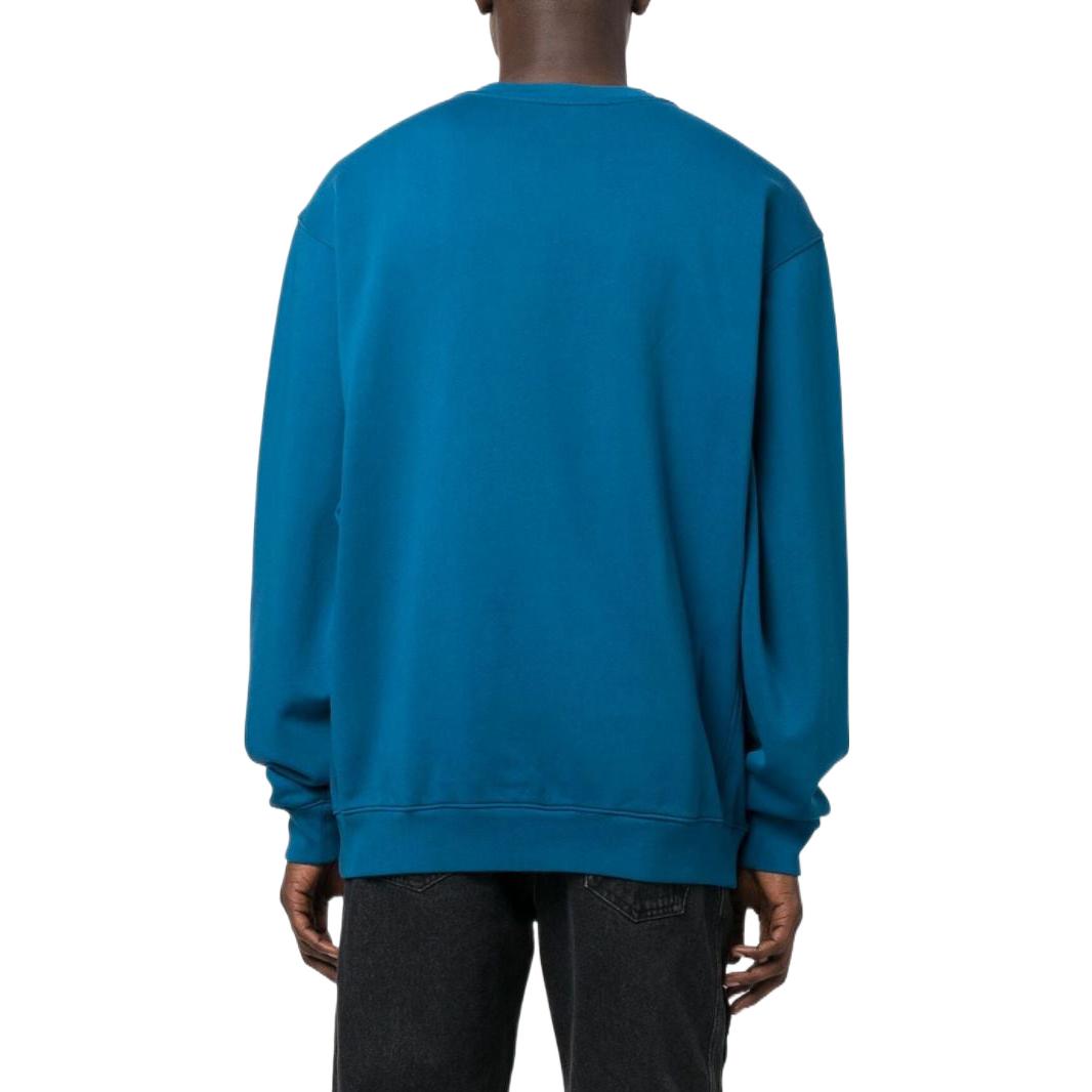 Shop Moschino FW22 Logo Print Crewneck Pullover Sweatshirt Blue A1709-7031-1320
