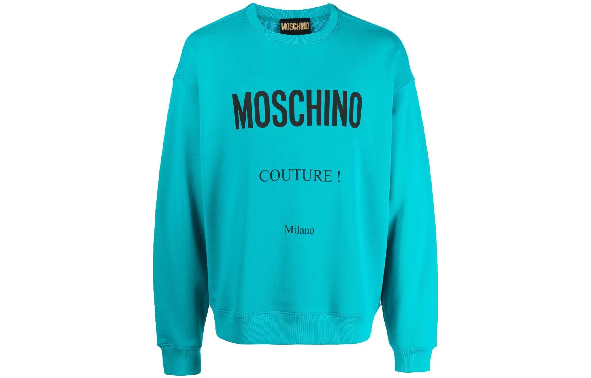 MOSCHINO FW22 Logo Print Crewneck Sweatshirt Men’s Blue Long Sleeve A1705-5228-1366
