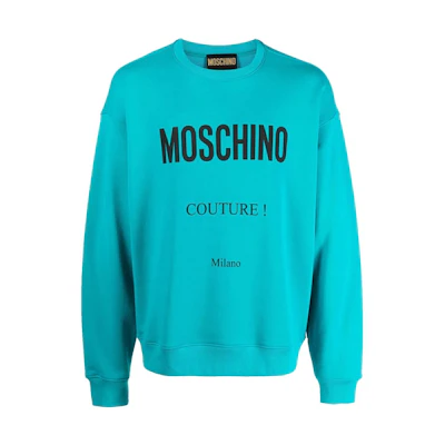 MOSCHINO FW22 Logo Print Crewneck Sweatshirt Men’s Blue Long Sleeve A1705-5228-1366