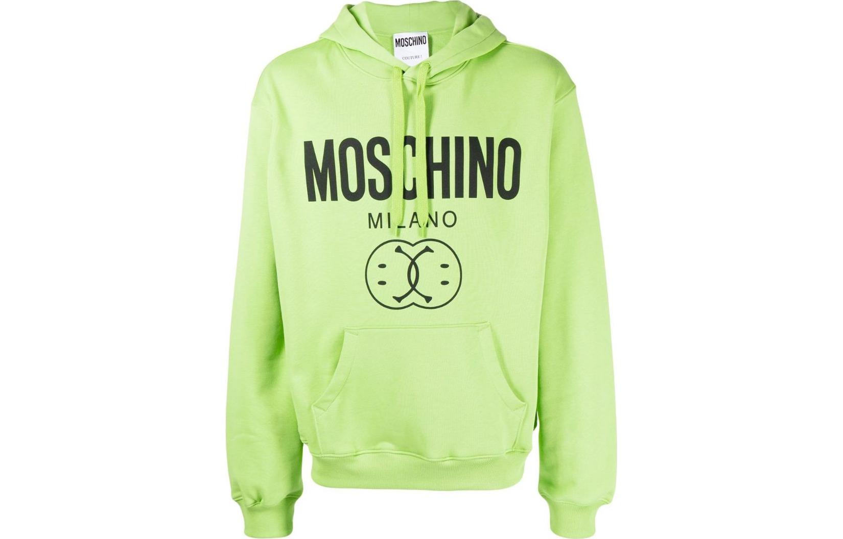MOSCHINO FW22 Logo Print Drawstring Hoodie Mint Green Long Sleeve J171070281397